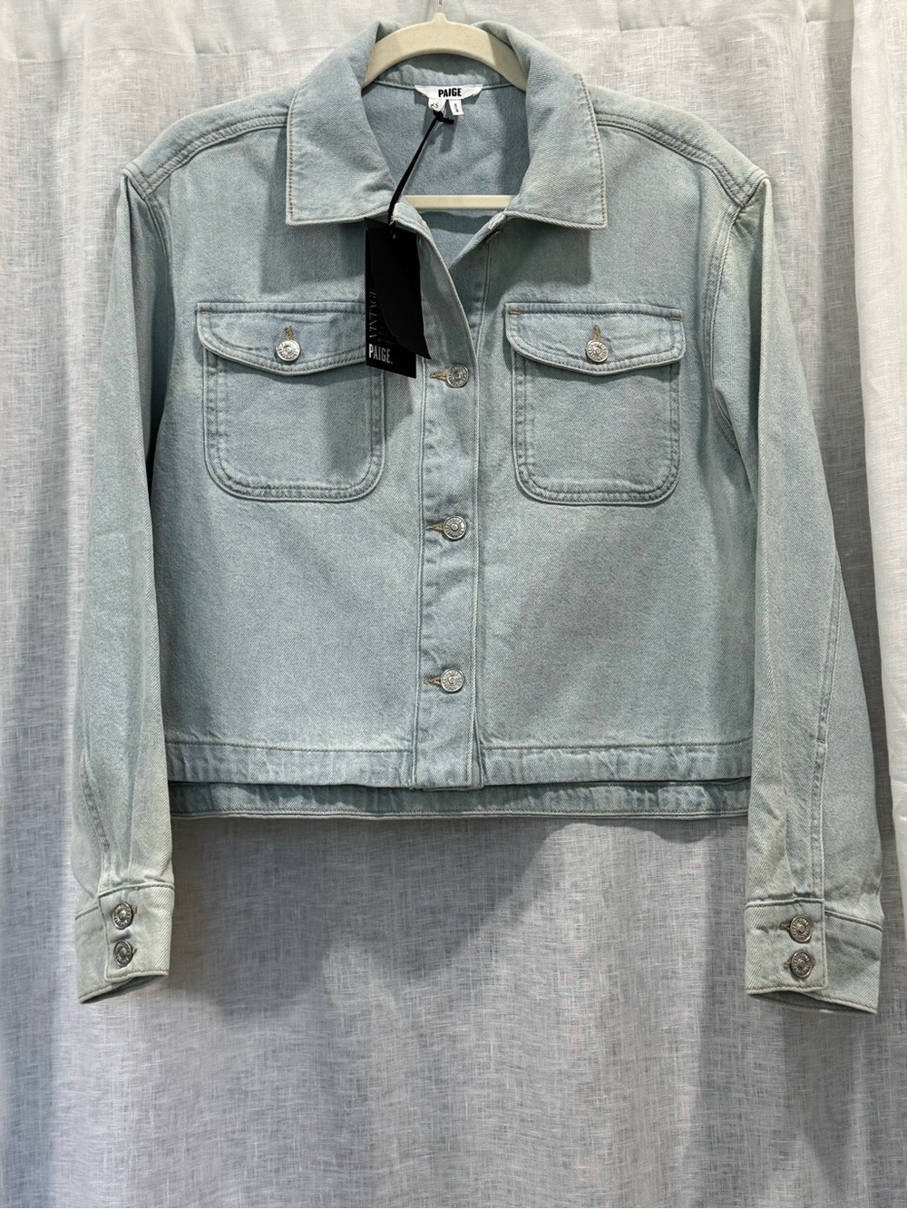 PAIGE Natalia Cropped Denim Shacket Windward Light Wash Jacket XS NWT - Picture 5 of 16